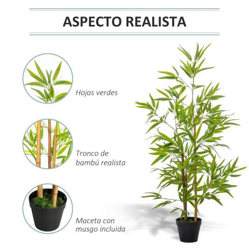 Planta Artificial de Bambú 120 cm Árbol Artificial en Maceta Decorativa para Interior Hogar Ø15,5x120 cm Verde [5]