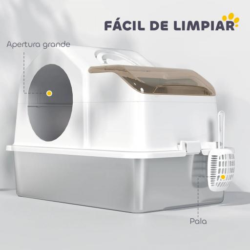 Arenero para Gatos Cubierto con Bandeja de Acero Inoxidable Tapa Extraíble Bordes Altos Fácil de Limpiar Blanco [4]