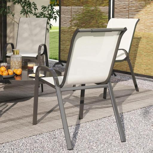 Set de 4 Sillas de Exterior Apilables con Asiento de Malla Respaldo Alto y Marco de Acero para Jardín Beige y Negro [4]
