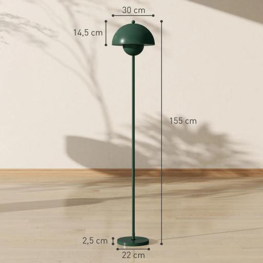 Lámpara de Pie para Salón Moderna con Pantalla de Cuenco Interruptor de Pie Casquillo E27 Sin Bombilla Ø30x155 cm Verde [1]