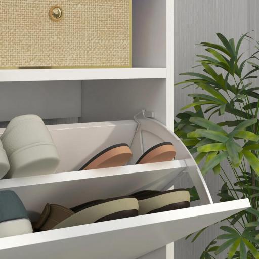 Armario Zapatero con Luces LED y 2 Cajones Abatibles para 12-16 Pares de Zapatos 80x24x99,5 cm Blanco Brillante [6]