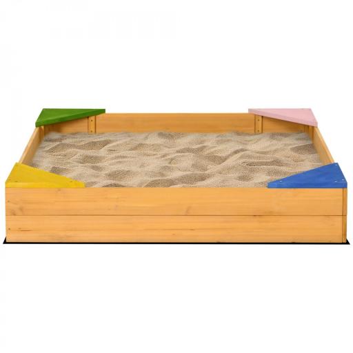 Arenero Infantil de Madera para Niños de 3-8 Años con Tela no Tejida y 4 Asientos para Jardín 109x109x19,8 cm Natural [9]