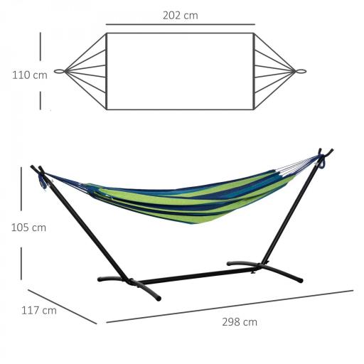 Hamaca con Soporte 310x117 cm para Camping con Altura Ajustable y Bolsa de Transporte Carga 120 kg Rayas Verdes y Azules [1]