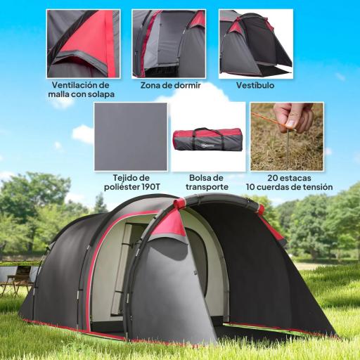 Tienda de Campaña Familiar 2-3 Personas Plegable Impermeable a Prueba de UV 20+ con Vestíbulo 426x206x154 cm Gris Oscuro [2]