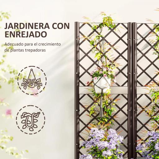 Jardinera con Enrejado de Plástico para Plantas Trepadoras con Drenaje y Amplio Espacio de Cultivo 80x40x135 cm Marrón [2]