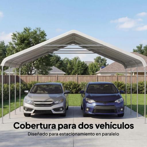 Carpa Garaje Portátil 5x6 m con Estructura de Acero Galvanizado Impermeable Anti-UV Cobertizo para Herramientas Crema [3]