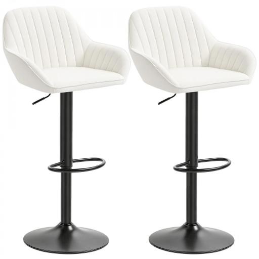 Juego de 2 Taburetes de Bar Giratorios Altura Ajustable 62-83 cm Tapizada en Terciopelo Respaldo y Reposapiés Crema [8]