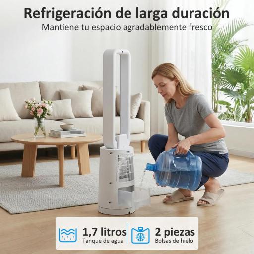 Enfriador de Aire 3 en 1 con Depósito de 1,7L Modos Ajustables Temporizador Control Remoto 24,7x24,7x109,5 cm Blanco [4]