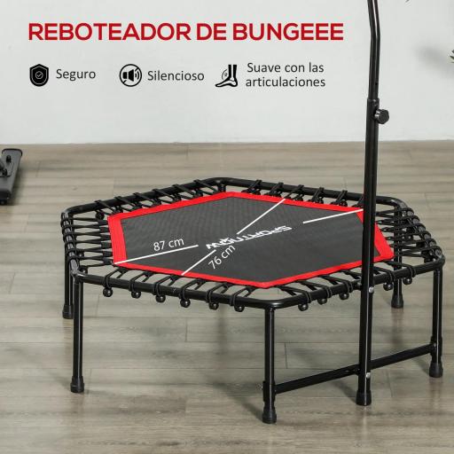 Trampolín de Fitness 114x114x132 cm con Mango Ajustable de 3 Niveles y Marco de Acero Rojo [7]