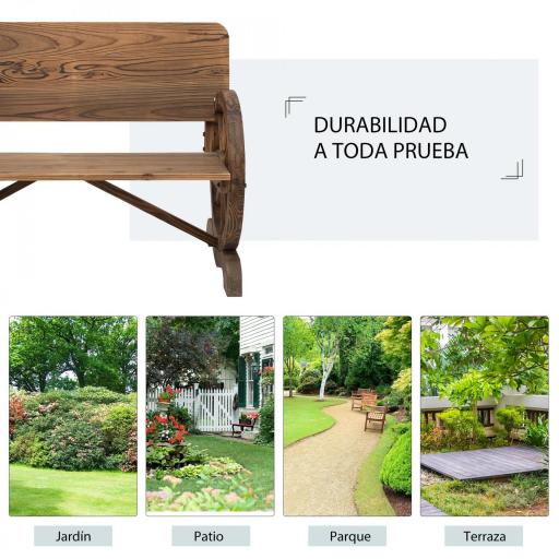 Banco de Exterior de Madera con Reposabrazos y 2 Ruedas Decorativas Estilo Rústico Carga 250 kg 114x58x80 cm Carbonizado [4]