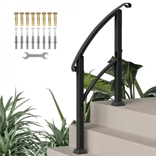 Barandilla de Escalera 71 cm con Kit de Instalación Ángulo Ajustable para 1-3 Escalones para Exterior Terraza Negro [9]