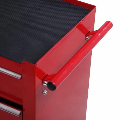 Carro caja de herramientas taller movil con 5 cajones 4 ruedas chapa de Acero Rojo [9]