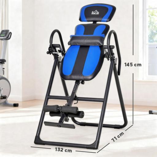 Tabla de Inversión Plegable con Ruedas Altura Ajustable 140-203 cm con Cinturón de Seguridad Carga 110kg Negro y Azul [1]