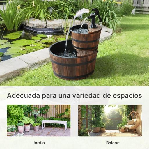 Fuente de Jardín de Madera en Cascada de 2 Niveles con Bomba Eléctrica y Salida de Agua Ajustable 44,5x44,5x58,5 cm Natural [5]