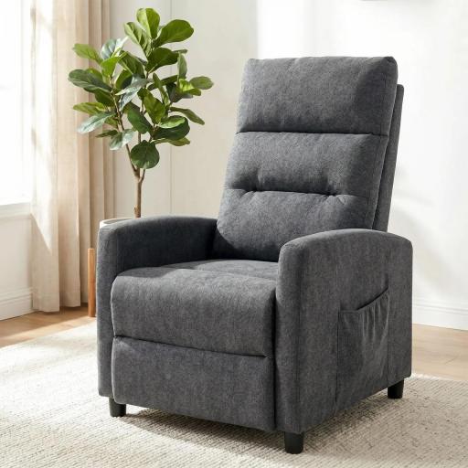 Sillón de Masaje Reclinable con Reposapiés 2 Zonas de Masaje Respaldo Alto Bolsillos Tapizado en Chenilla Gris [6]