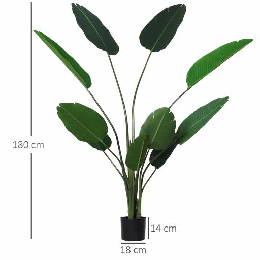 Planta de Decoración Artificial de Palma Árbol Realista con Maceta 10 Hojas Ф18x180cm para Interior No Requiere Instalación [1]