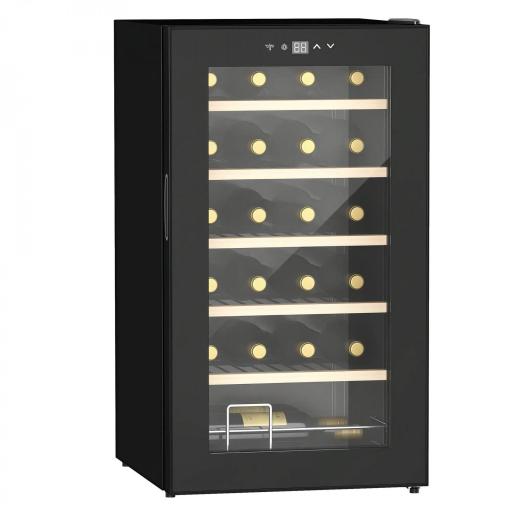 Nevera Vinos 24 Botellas 65L con Luz LED Interior Pantalla Táctil Puerta de Vidrio y 5 Estantes de Metal Negro [9]