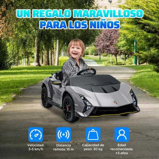 Coche Eléctrico para Niños Lamborghini Autentica con Batería 12V Mando a Distancia Faros Bocina Arranque Suave y Música MP3 Gris [2]
