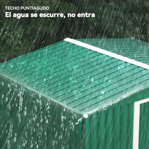 Caseta de Metálico 258x206x178 cm 5,3m² con Puertas Correderas y Ventilaciones para Almacenamiento de Herramientas Verde [4]