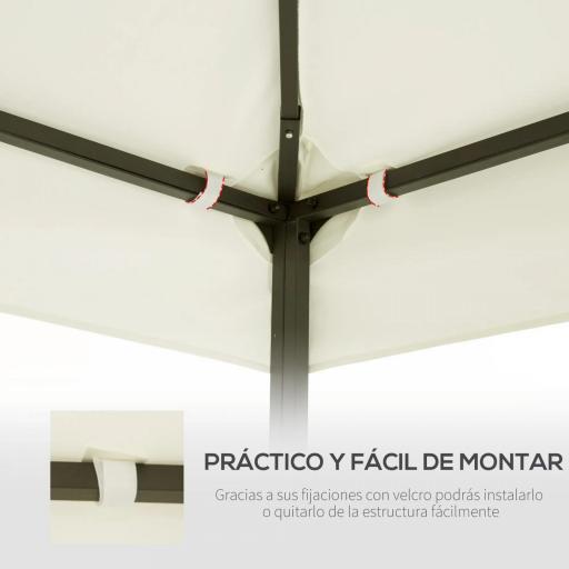 Techo de Repuesto 4x3 m para Cenador de Jardín 2 Niveles Transpirable con 8 Orificios de Drenaje Cubierta Superior de Reemplazo para Pabellón Gazebo Exterior Beige [8]
