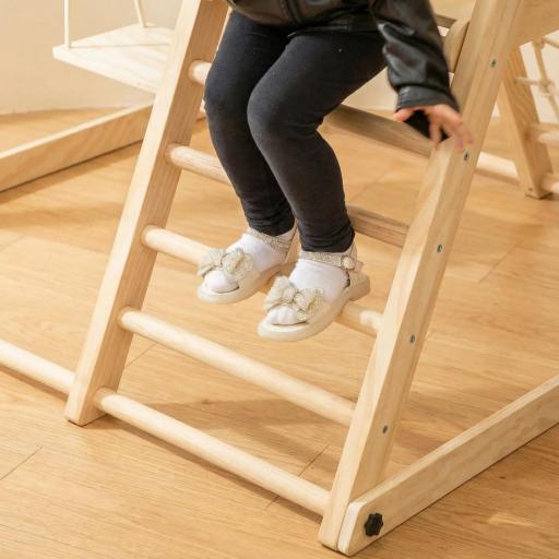 Tobogán Infantil 5 en 1 Estructura de Escalada con Tobogán Columpio Aro de Baloncesto Tabla Red de Escalada Natural [7]