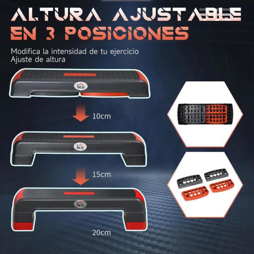 Plataforma Step para Deporte y Gimnasia con Altura Regulable en 10/15/20 cm Carga 150 kg 78x28x20 cm Gris y Rojo [2]