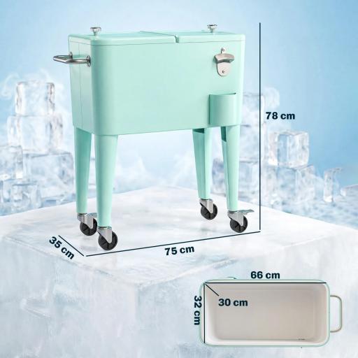 Carro de Bebidas Refrigerado 56L con Ruedas Abrebotellas Recogetapas y Asa para Patio Fiesta 75x35x78 cm Verde Claro [1]