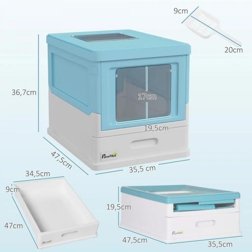 Arenero Cubierto para Gatos Arenero Cerrado y Plegable para Gatos con Bandeja Extraíble y Pala 47,5x35,5x36,7 cm Azul [1]