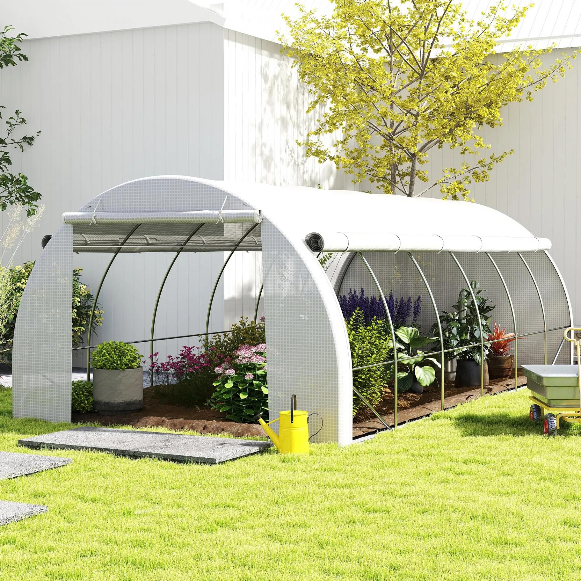 Invernadero de Exterior 6x3x2 m Invernadero de Túnel con Puerta y 12 Ventanas de Malla Enrollables Invernadero de Huerto para Patio Jardín Blanco