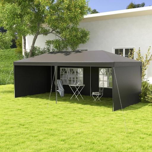 Carpa de Jardín 6x3m con 4 Paredes Laterales 2 Ventanas Visibles Cenador Gazebo de Exterior para Fiestas Eventos Gris