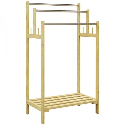 Toallero de Pie de Bambú con 3 Barras de Acero Inoxidable Estante Abierto 50,5x31x90 cm Natural [4]