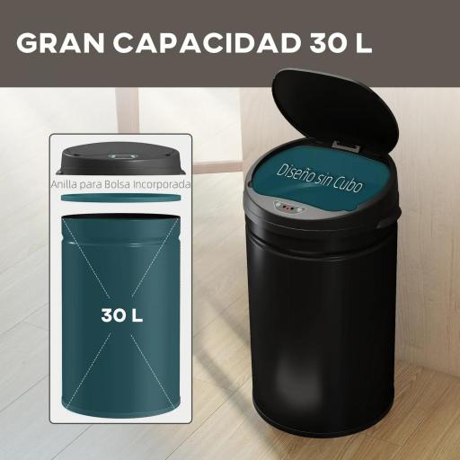 Cubo de Basura Cocina Automático 30 L Sensor Infrarrojo Cierre Automático Antihuellas Acero Inoxidable Negro [5]