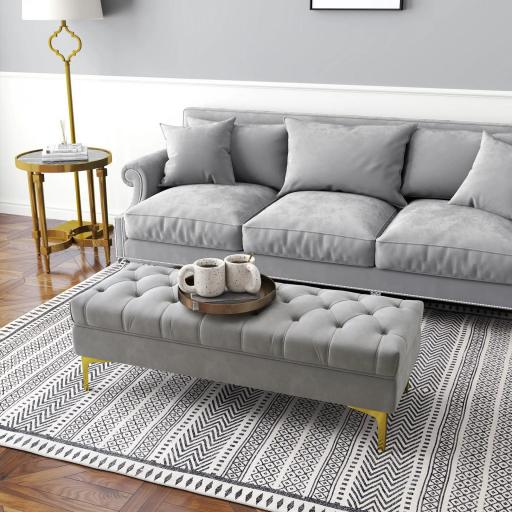 Taburete Pie de Cama Banco de Dormitorio con Asiento Acolchado y Patas Metálicas para Entrada Pasillo 118x45x42 cm Gris [8]