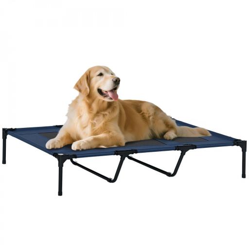 Cama Elevada para Perros Gatos Portátil Cama para Mascotas con Zona de Malla Transpirable y Tela Oxford para Interior Exterior 122x92x23 cm Azul [8]