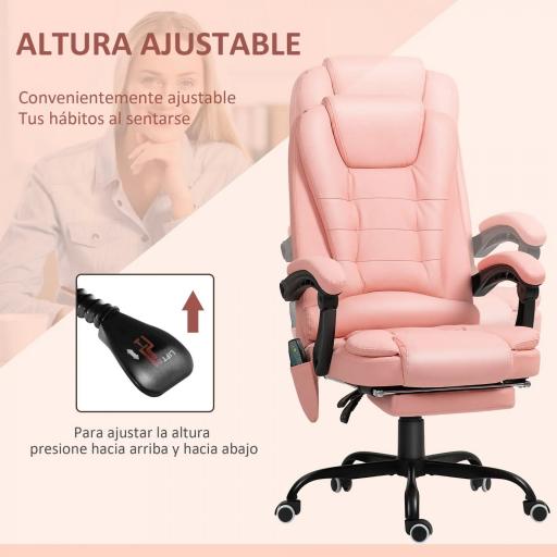 Silla de Oficina con 7 Puntos de Masaje con Reposapiés Retráctil Altura Ajustable Control Remoto y Tejido de PU Rosa [3]
