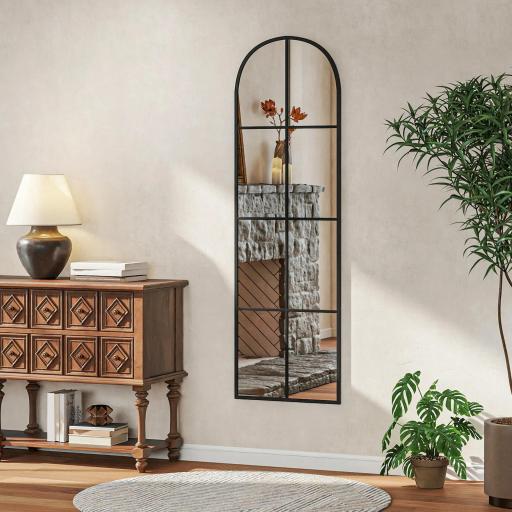 Espejo de Pared de Cuerpo Entero con Diseño Arqueado y Marco de Metal para Dormitorio o Recibidor 40x160 cm Negro [1]