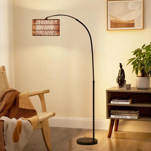 Lámpara de Pie Estilo Linterna con Pantalla de Fibra de Yute y Base de Mármol 93x34x144-175 cm Marrón y Negro [2]