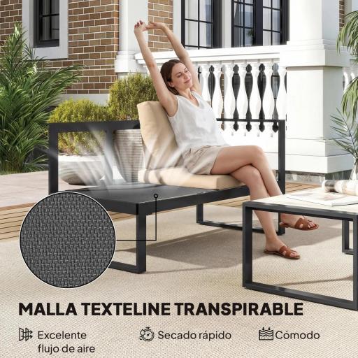 Conjunto de Jardín Exterior de 4 Piezas con 2 Sofás de 2 Plazas 1 Sillón sin Brazos y Mesa de Centro con Cojines Caqui [3]