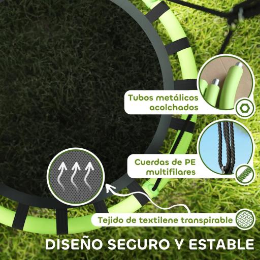 Columpio Infantil Redondo de 100 cm para Jardín con Altura Ajustable y Soporte de 150 kg Ø100x180 cm Negro y Verde [2]