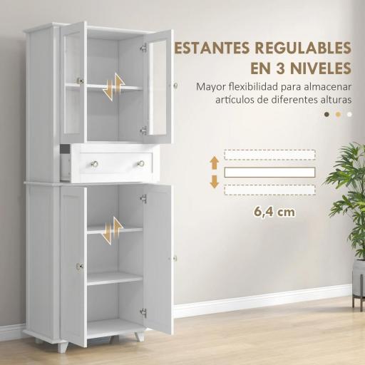 Alacena de Cocina Despensa Armario de Cocina con 2 Puertas de Vidrio Templado Cajón 61x35x168,5 cm Blanco [3]
