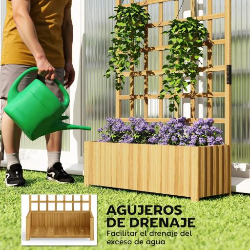 Jardinera con Enrejado de Madera con Drenaje para Cultivos Verduras Flores Hierbas 90x30x180 cm Natural [3]