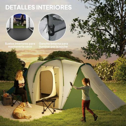 Tienda de Campaña para de 4-6 Personas con 2 Dormitorios Tienda de Camping Impermeable 3000 mm 555x225x190 cm Gris Verde [4]