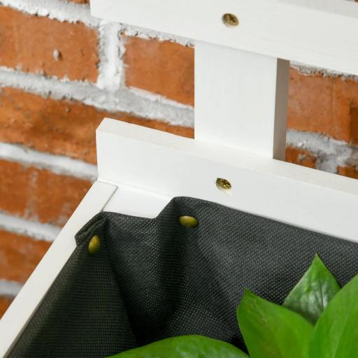 Jardinera con Enrejado de Madera Maciza Soporte con 4 Ruedas Celosía y Malla Geotextil 76x30x155 cm Blanco [7]