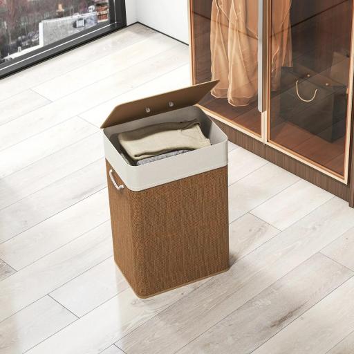 Cesto de Ropa Sucia con Tapa 72L Bolsa Interior Extraíble y Asas para Lavandería Dormitorio 40x30x60 cm Marrón [3]