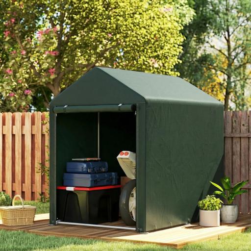 Carpa de Jardín para Bicicletas 1,2x1,8x1,65 m con 2 Habitaciones Puerta con Cremallera Impermeable Anti-UV Verde