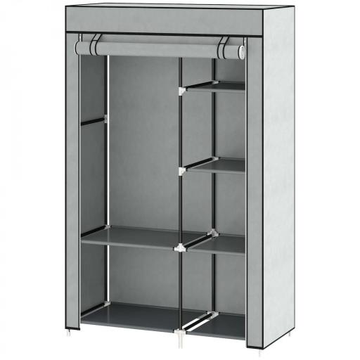 Armario de Tela Plegable Ropero Portátil con 6 Estantes y 1 Barra de Colgar para Dormitorio 103x43x162,5cm Gris [9]