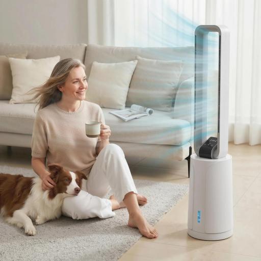 Enfriador de Aire 3 en 1 con Depósito de 1,7L Modos Ajustables Temporizador Control Remoto 24,7x24,7x109,5 cm Blanco [3]