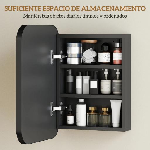 Armario de Baño con Espejo Diseño con Bordes Curvados Estantes Ajustables 40,2x10,2x50,9 cm Negro [6]