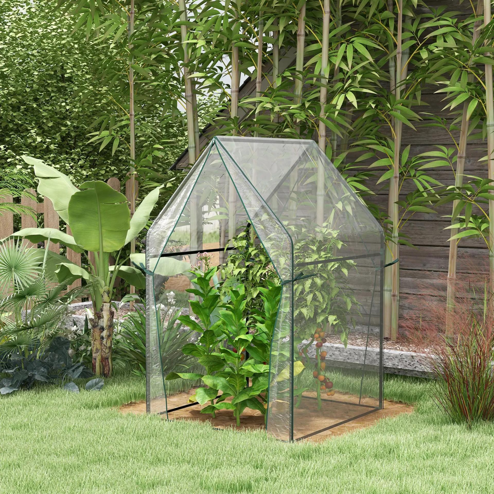 Invernadero de Terraza con 2 Puertas con Cremallera Anti-UV para Cultivo de Plantas Flores 90x90x145 cm Transparente