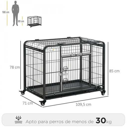 Jaula para Perros Plegable de Metal Jaula para Perros Grandes 109,5x71x78 cm con Ruedas y Frenos Bandeja Extraíble y Puerta con Pestillos para Golden Retriver Labrador Gris Oscuro [1]